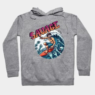 Surf big wild wave. zombie attack Hoodie